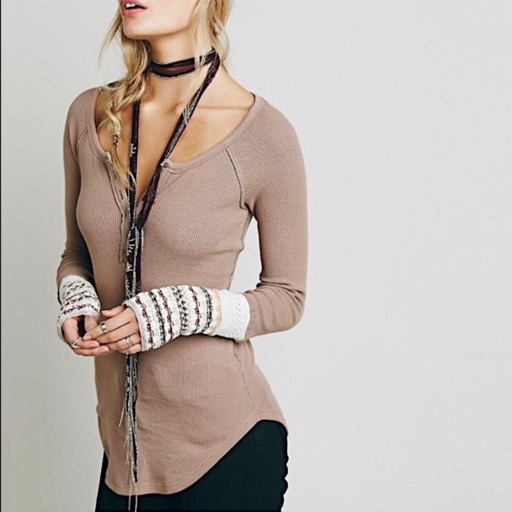 Free People Ski Lodge thermal top in ‘Mushroom’